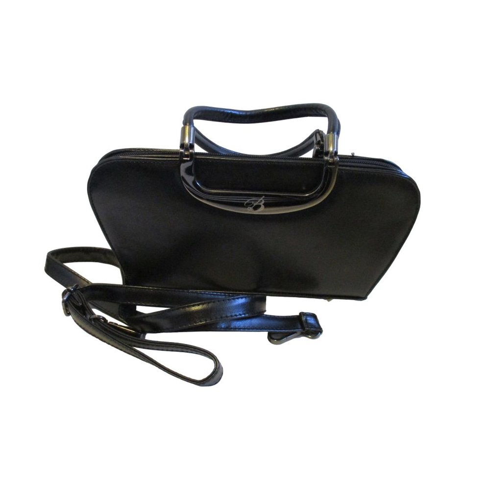 *'B' Logo Black 2-Way Satchel with Pewter Hardware Made in Italy